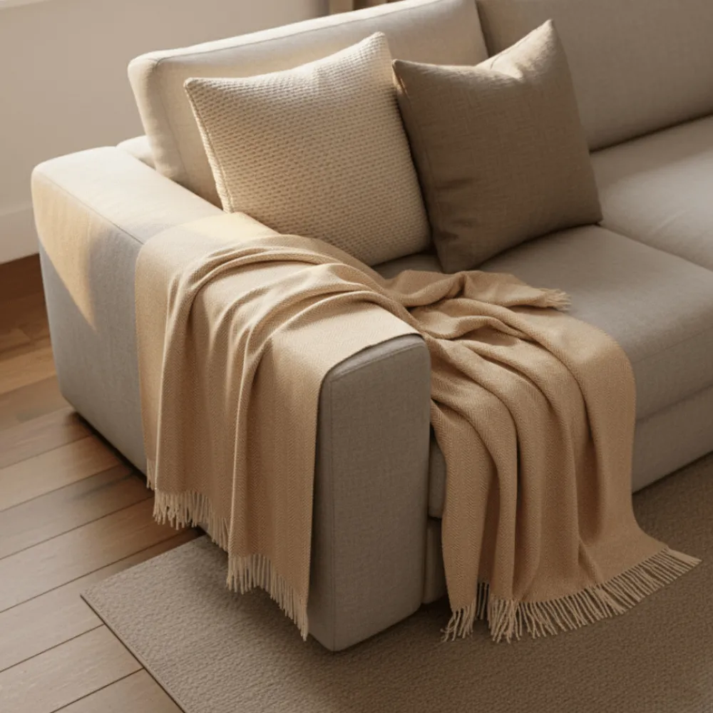 Reforma x Trendcarpet Bomullspläd 'Denisa Fishbone' 130x170cm - Beige/vit