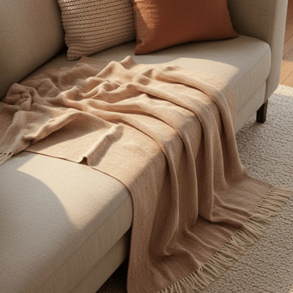 Reforma x Trendcarpet Bomullspläd 'Denisa Fishbone' 130x170cm - Brun/vit