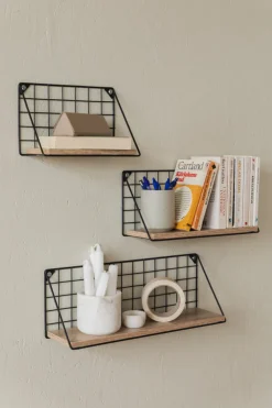 Reforma 3-pack Vägghyllor 'Net' - Svart/Natur