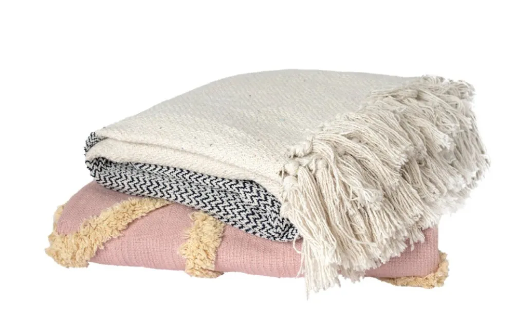 Reforma Pläd i återvunnen bomull 'Skiss' - Beige/Blå